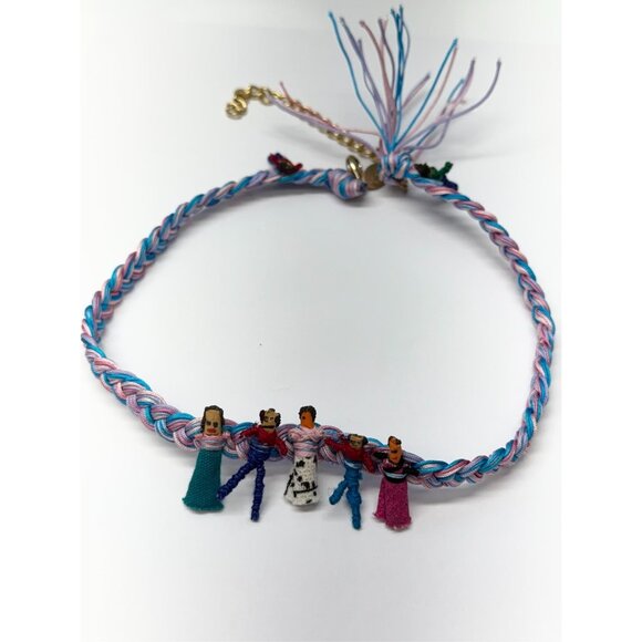 Vintage woven worry doll necklace pastel braid - Picture 3 of 5